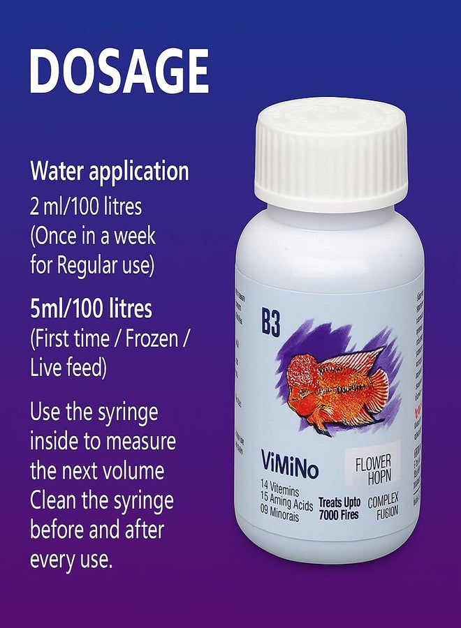 VAYINATO Billion Bacteria ViMiNo 140ml | Vitamin Complex | 14 Vitamins, 18 Amino Acids, 9 Minerals | Curcumin Infused | Treats 7000 litres (for Flowerhorn) - Image 5
